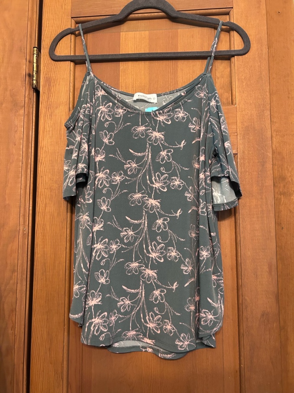 Kaileigh Teal Cold-Shoulder Tank Top with Pink Floral Print